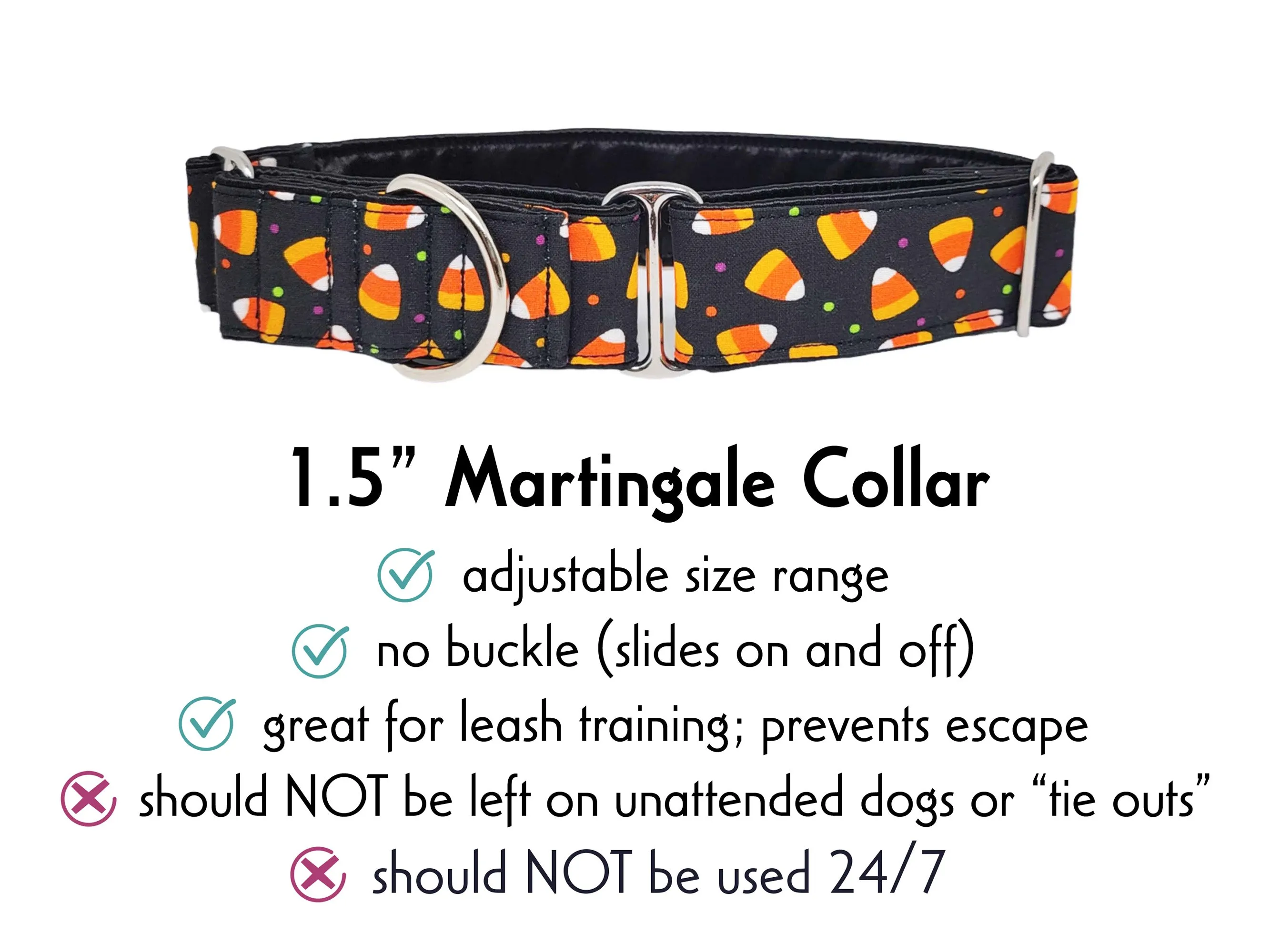 Halloween Candy Corn - Martingale or Buckle Dog Collar - 1.5" Width