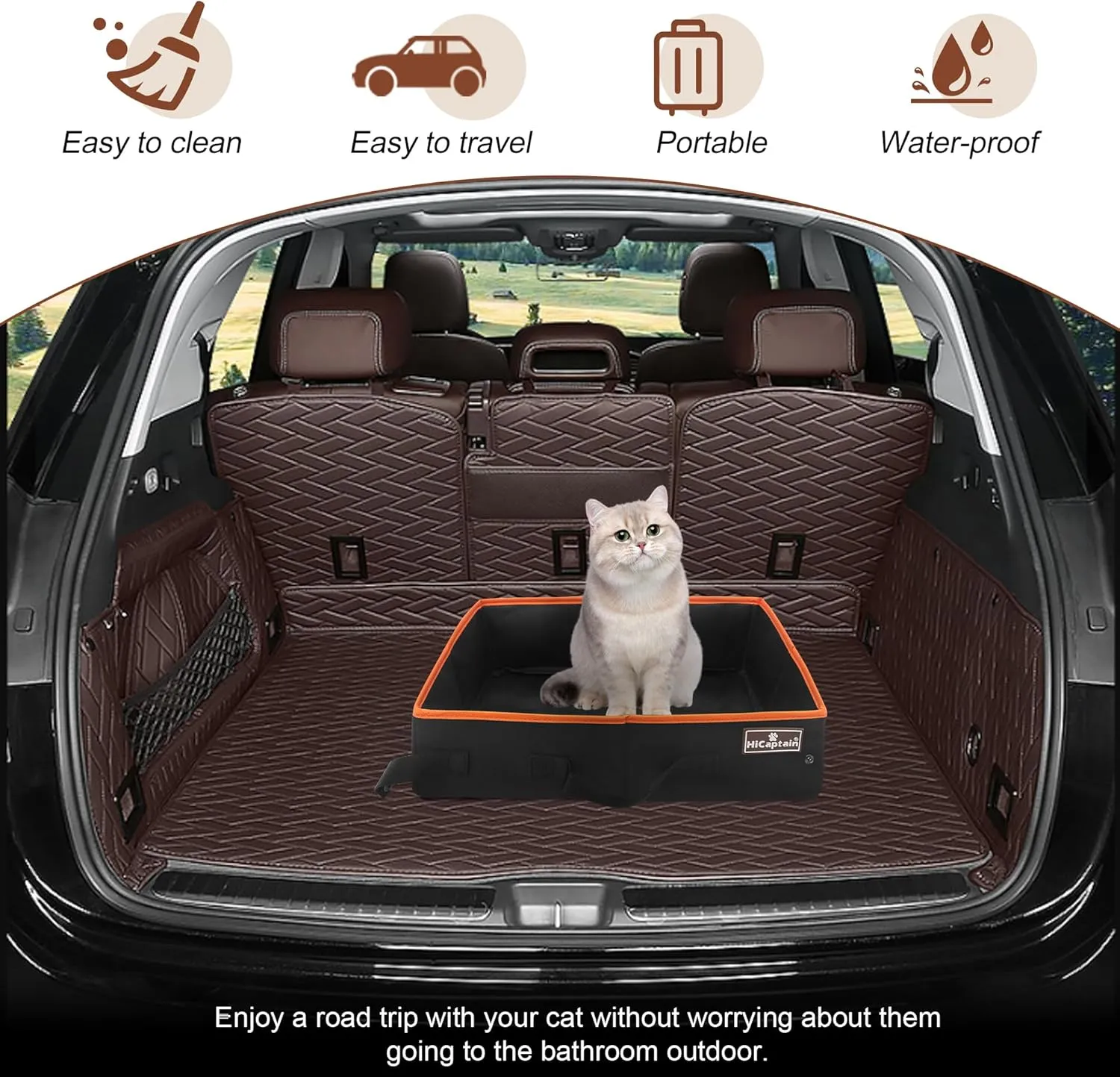 HiCaptain Portable Cat Travel Litter Box, Collapsible Cat Litter Carrier Tray, Waterproof Litter Box for Outdoor Fit Medium Cats and Kitties, Leak-Proof, Sturdy, Lightweight-Black