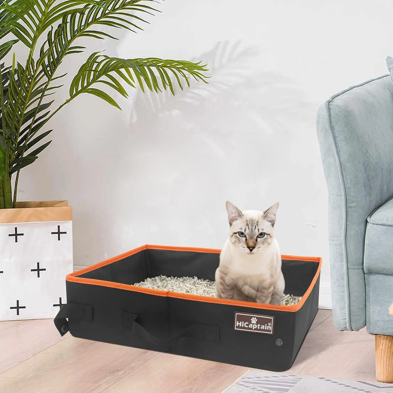 HiCaptain Portable Cat Travel Litter Box, Collapsible Cat Litter Carrier Tray, Waterproof Litter Box for Outdoor Fit Medium Cats and Kitties, Leak-Proof, Sturdy, Lightweight-Black
