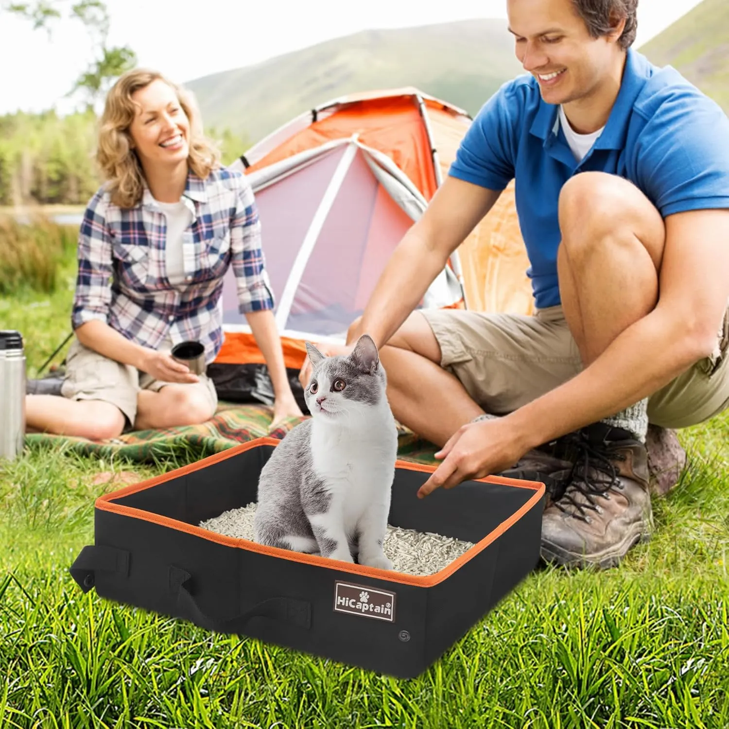 HiCaptain Portable Cat Travel Litter Box, Collapsible Cat Litter Carrier Tray, Waterproof Litter Box for Outdoor Fit Medium Cats and Kitties, Leak-Proof, Sturdy, Lightweight-Black