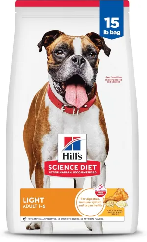Hill's Science Diet Light , Adult 1-6, Weight Management Support, Dry Dog Food, Chicken & Barley, 15 lb Bag