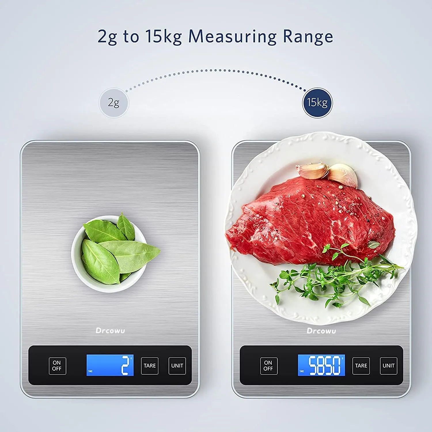 Large Digital Kitchen Scale, Drcowu 15kg Food Kitchen Scales for Baking, Cooking, Keto and Meal Prep, Food Weight Scale with 1g Accuracy and LCD Display, Easy to Read, Grams and Oz (Silver)