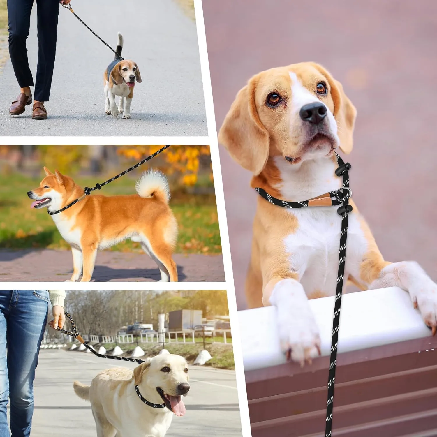 lynxking Slip Lead Dog Leash Reflective, Heavy Duty Comfortable Strong Rope for Large Medium Small Dogs No Pull Pet Training (Black, Large 1/2in x 6ft-Slip Lead)