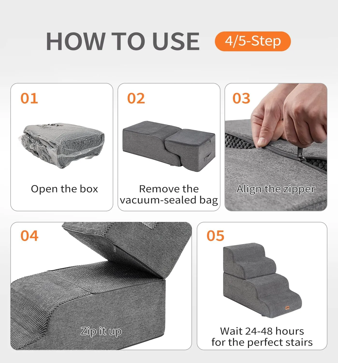 Made4Pets Dog Stairs Ramp for Bed, 4-Step Dog Steps for High Bed Couch Sofa Climbing, 35D Foam Pet Steps for Small Dogs and Cats, Non-Slip Bottom Pet Stairs, Grey