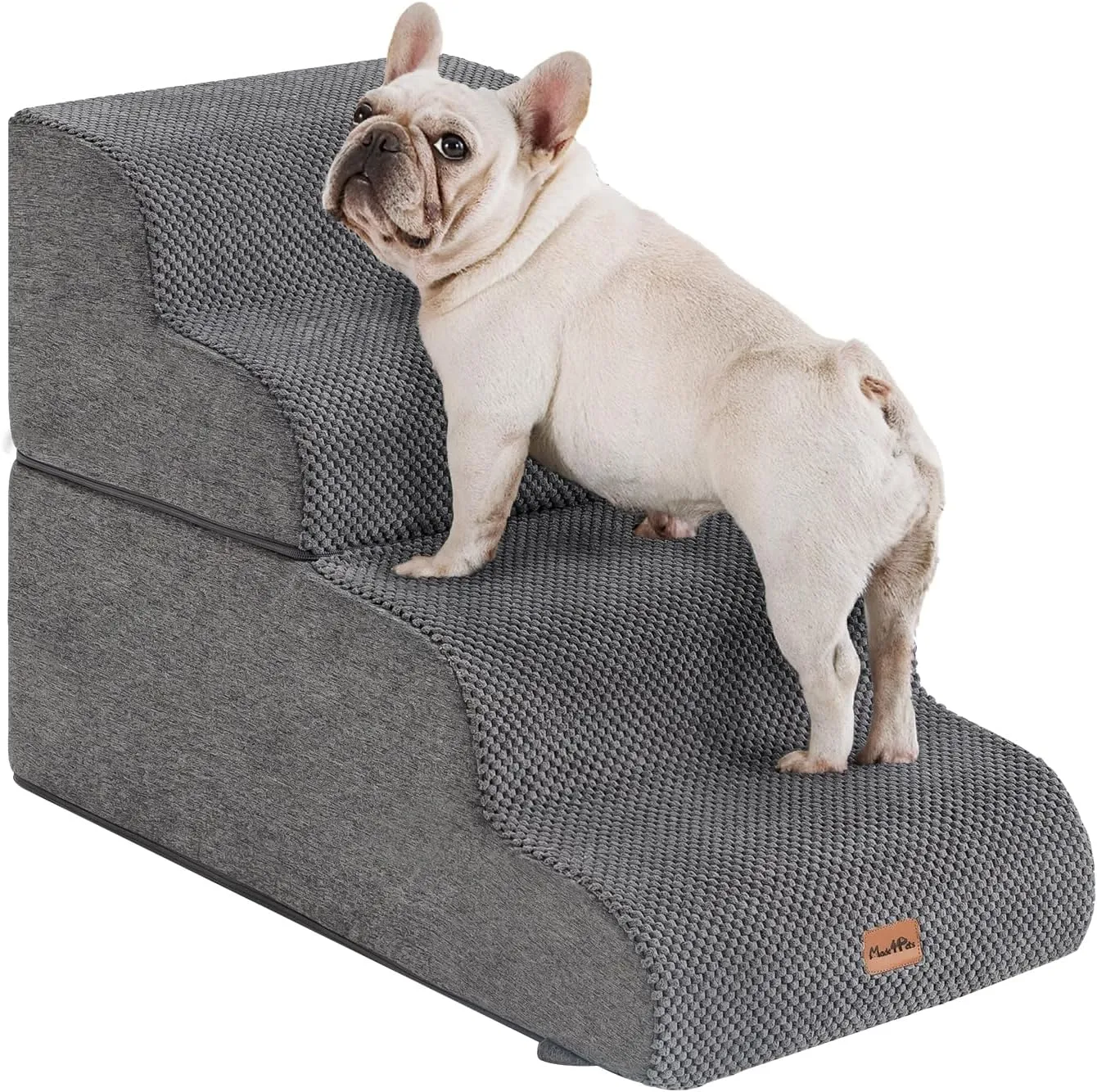 Made4Pets Dog Stairs Ramp for Bed, 4-Step Dog Steps for High Bed Couch Sofa Climbing, 35D Foam Pet Steps for Small Dogs and Cats, Non-Slip Bottom Pet Stairs, Grey