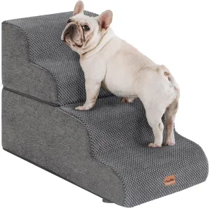 Made4Pets Dog Stairs Ramp for Bed, 4-Step Dog Steps for High Bed Couch Sofa Climbing, 35D Foam Pet Steps for Small Dogs and Cats, Non-Slip Bottom Pet Stairs, Grey