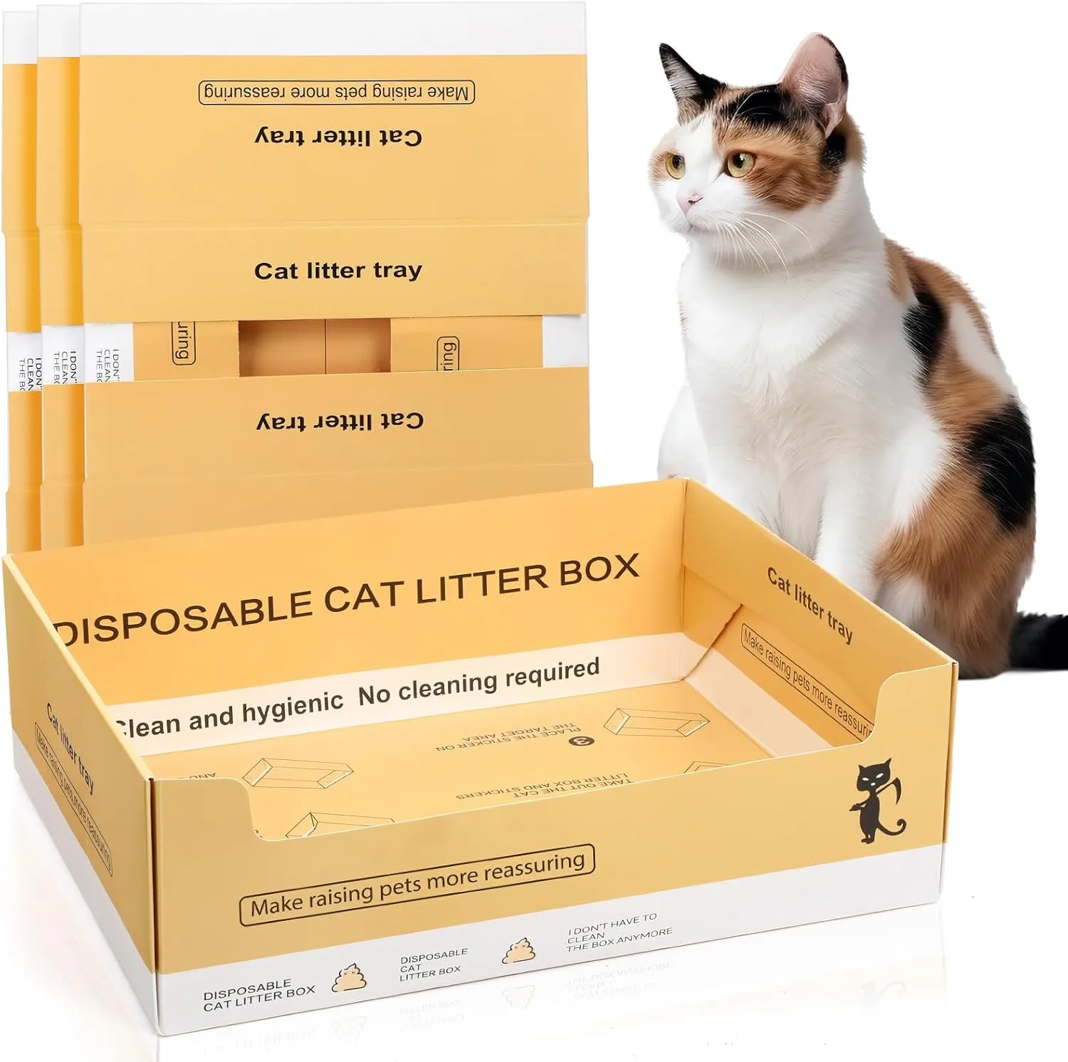 Maxcheck 5 Pcs Disposable cat Litter Box 14.96 x 11.4 x 4.7 Inch Disposable Litter Boxes for Cats, Double Layer Foldable Paper prefilled Portable Tray for Cats, Small Kitty Pets Animals Travel Needs