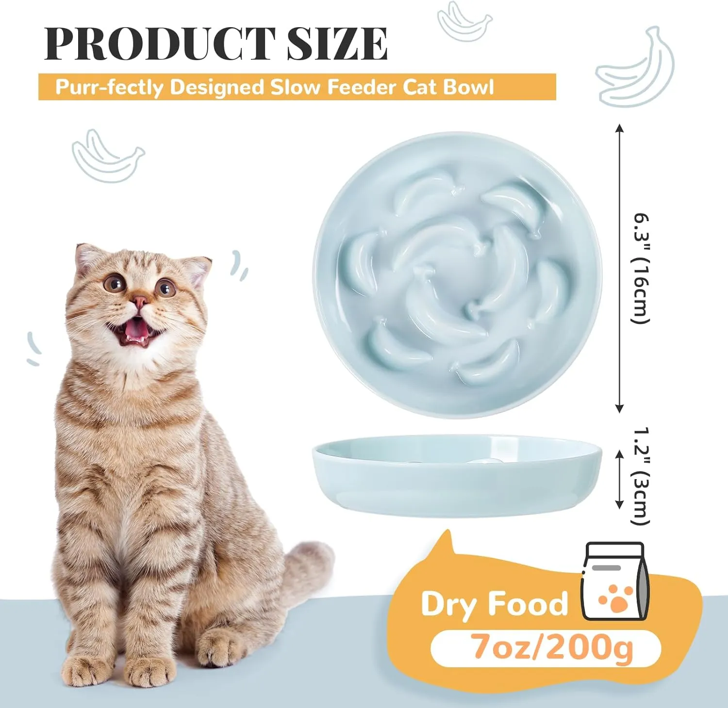 Melamine Cat Slow Feeder Bowl - Pastel Series Cat Plate for Dry and Wet Food - Cute Maze Feeder Dish for Healthy Eating - Dishwasher Safe - 6.3''W x 1.2''H - 7 OZ - Mint Green