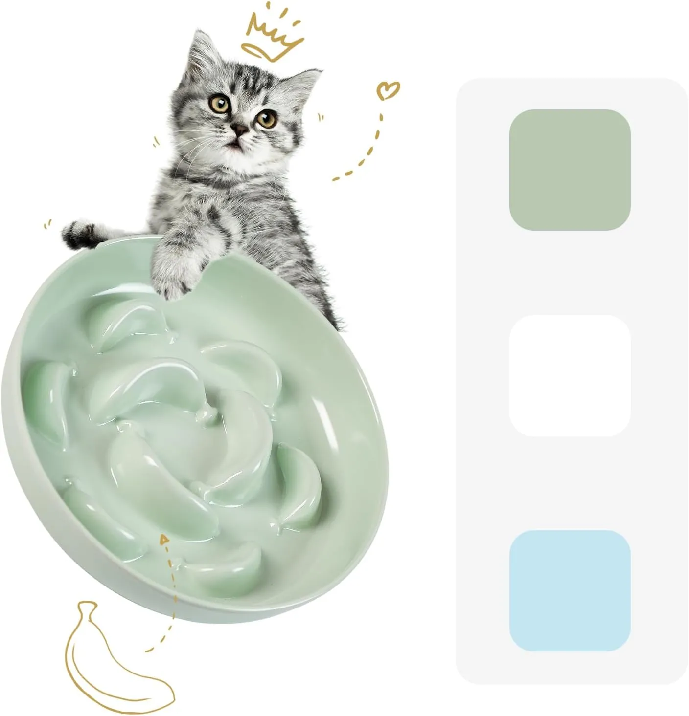 Melamine Cat Slow Feeder Bowl - Pastel Series Cat Plate for Dry and Wet Food - Cute Maze Feeder Dish for Healthy Eating - Dishwasher Safe - 6.3''W x 1.2''H - 7 OZ - Mint Green