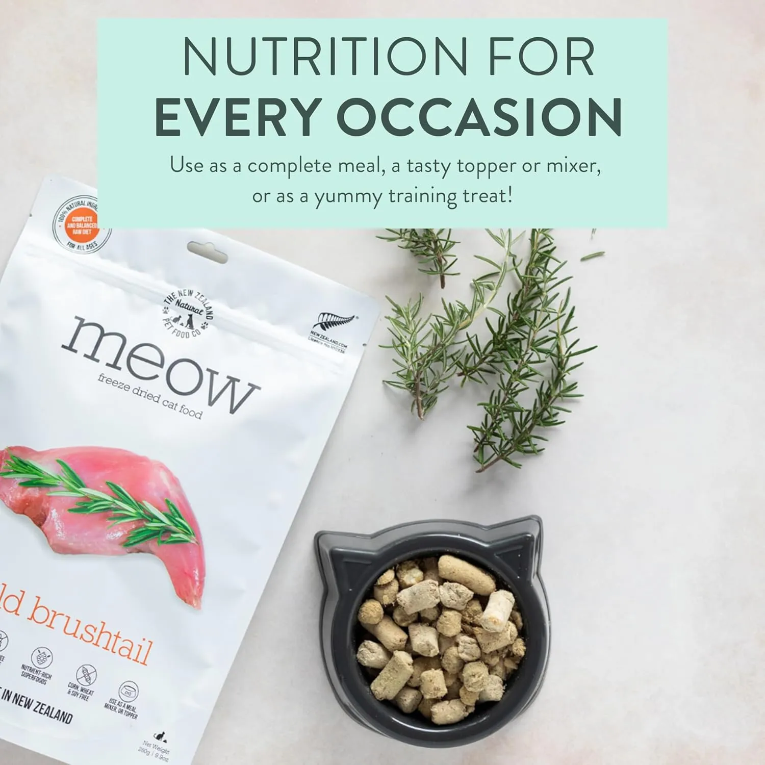 Meow Wild Brushtail Freeze Dried Raw Cat Food, Mixer, or Topper, or Treat - High Protein, Natural, Limited Ingredient Recipe 1.76 oz