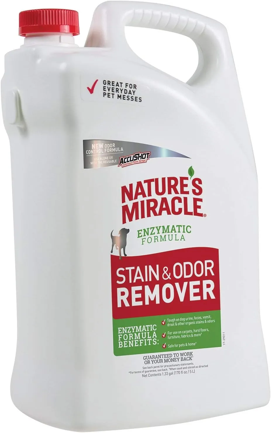Natures Miracle Stain And Odor Remover Dog 1.33 Gallons, Odor Control Formula, AccuShot Sprayer Refill 170 fl oz, Tough on Dog Urine, Feces, Vomit, Drool and Other Organic Stains and Odors