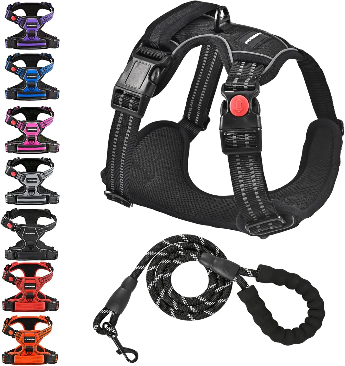 No Pull Dog Harness with A Free Heavy Duty 5ft Dog Leash, Adjustable Soft Padded Dog Vest, Reflective No-Choke Pet Oxford Vest with Easy Control Handle for Small and Large Dogs(Black, Large)