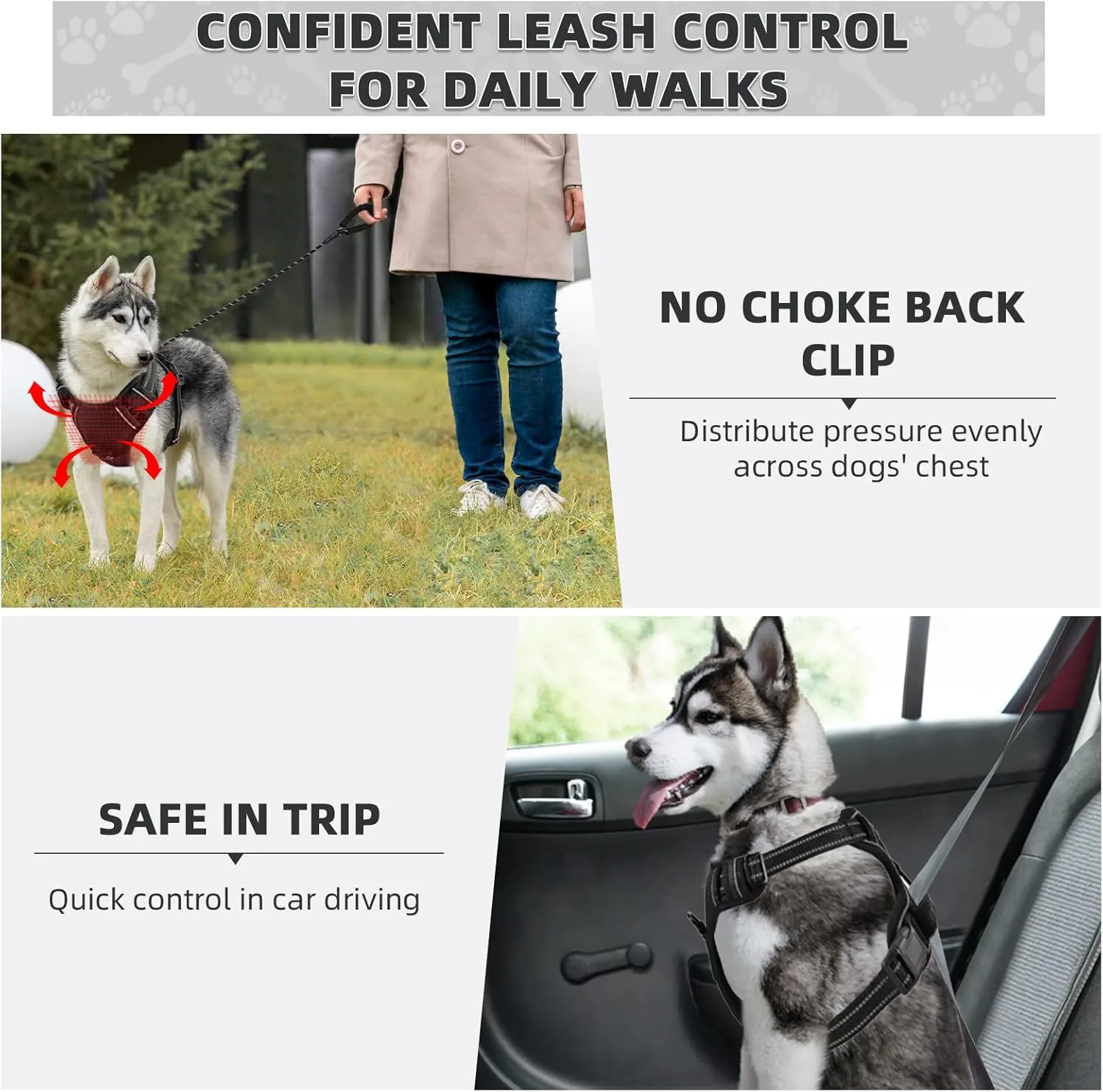No Pull Dog Harness with A Free Heavy Duty 5ft Dog Leash, Adjustable Soft Padded Dog Vest, Reflective No-Choke Pet Oxford Vest with Easy Control Handle for Small and Large Dogs(Black, Large)