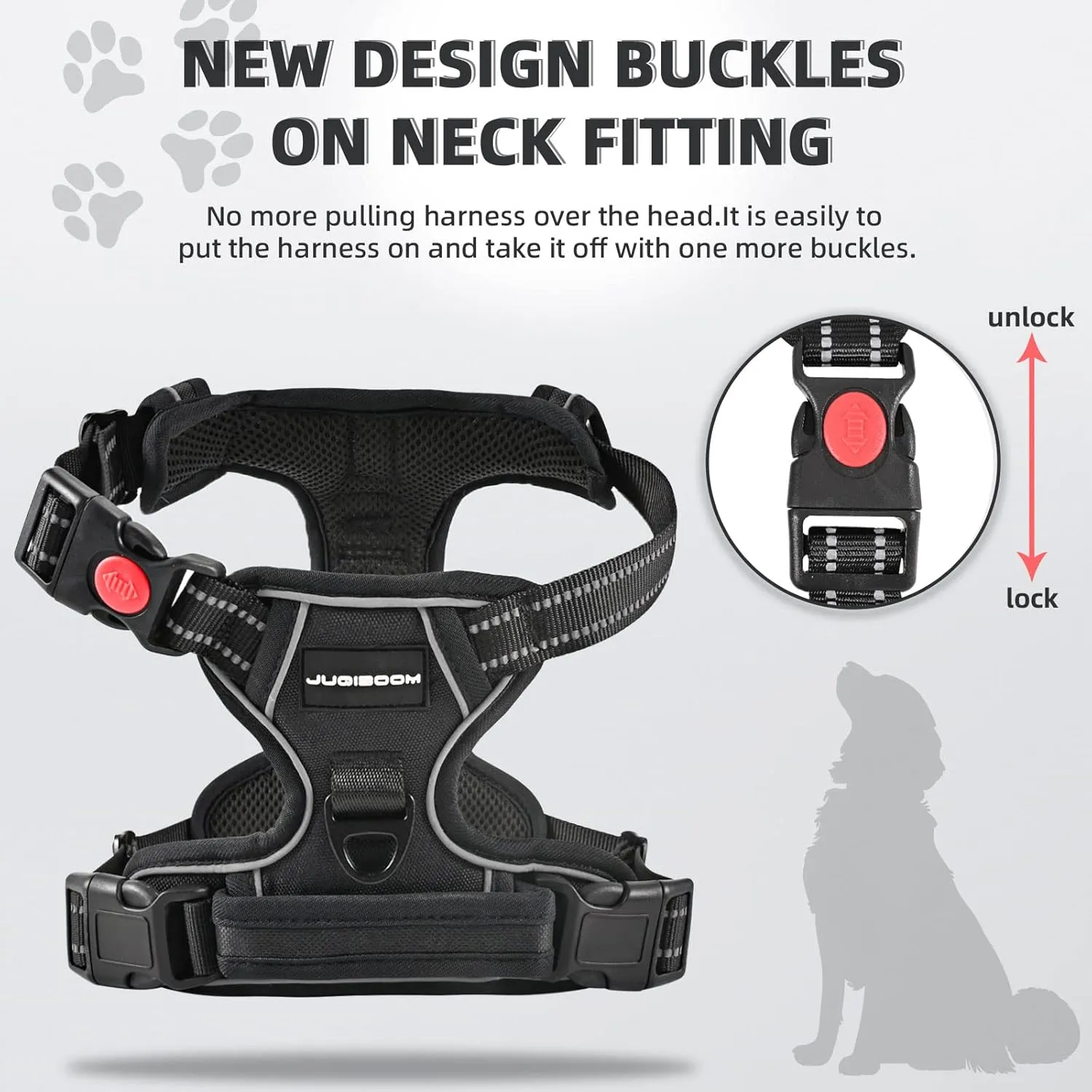 No Pull Dog Harness with A Free Heavy Duty 5ft Dog Leash, Adjustable Soft Padded Dog Vest, Reflective No-Choke Pet Oxford Vest with Easy Control Handle for Small and Large Dogs(Black, Large)