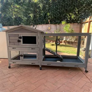 Outdoor Rabbit Hutch Indoor Bunny on Wheels Large Guinea Pig Cage with Run for Any Small Animals,Removable Pull Out Tray