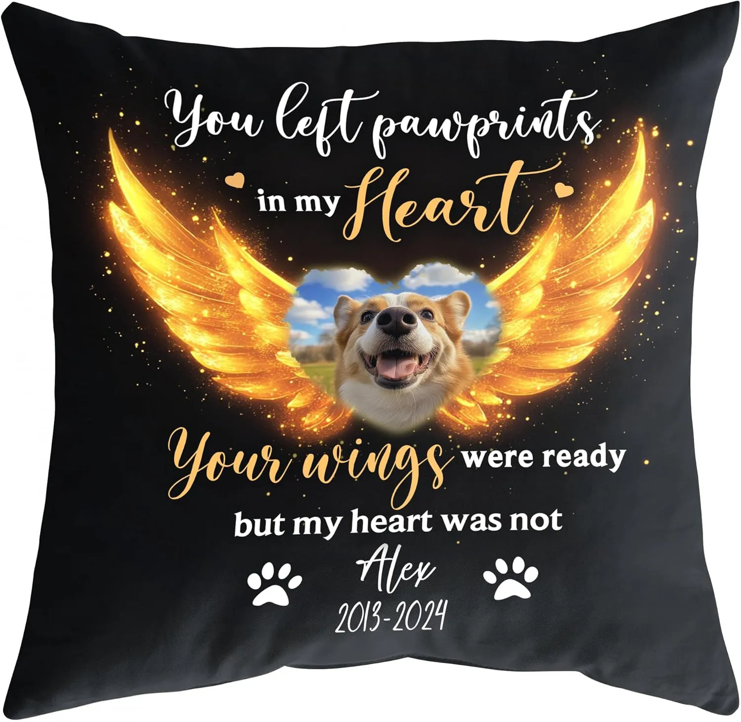 Personalized Memorial Sympathy Pillow with Insert 12"x12" Double-Sided Printed Gifts - Pet Loss Gifts - Remembrance Gifts for Loss of Dog Cat in Heaven - Custom Name Photo Sofa Home Decor