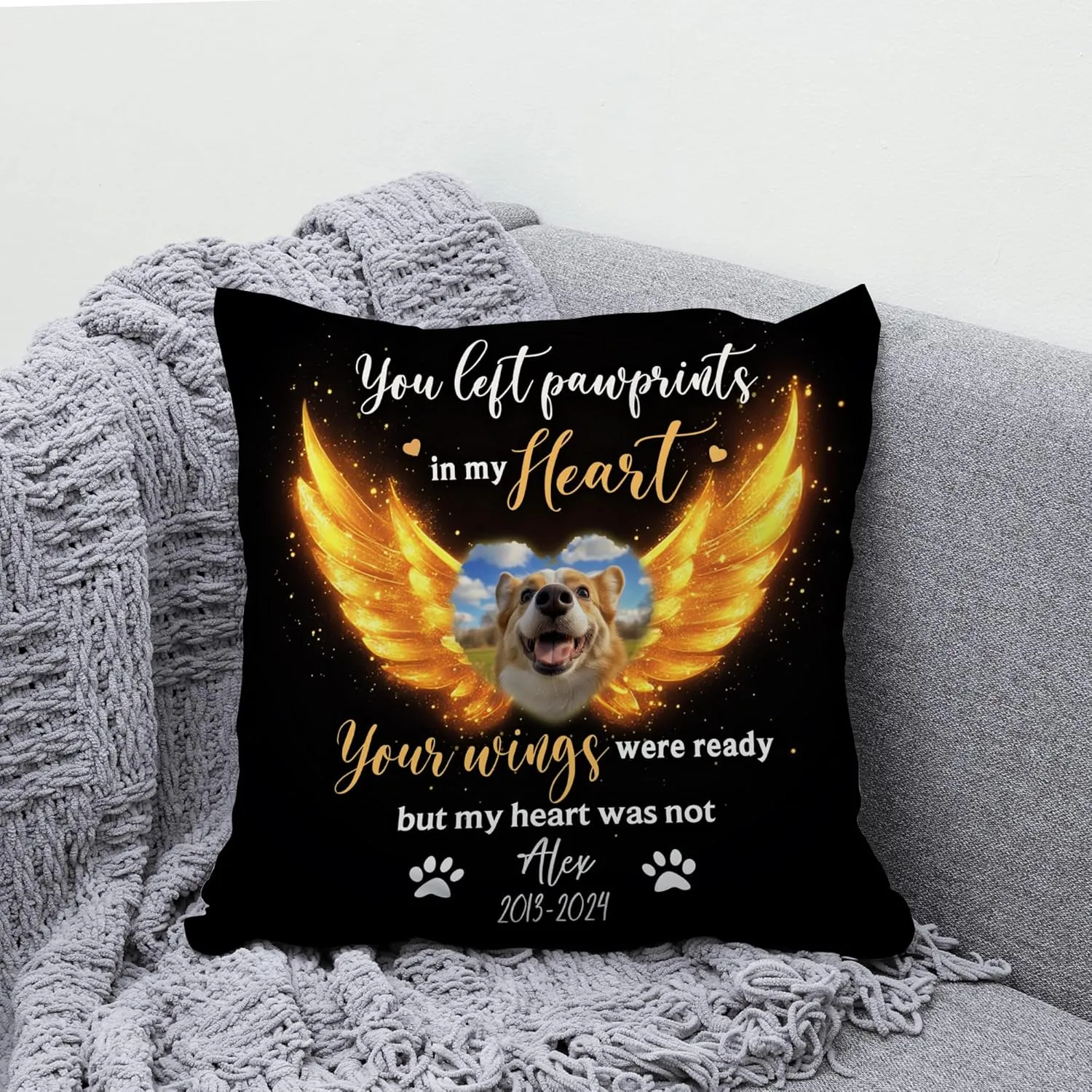 Personalized Memorial Sympathy Pillow with Insert 12"x12" Double-Sided Printed Gifts - Pet Loss Gifts - Remembrance Gifts for Loss of Dog Cat in Heaven - Custom Name Photo Sofa Home Decor