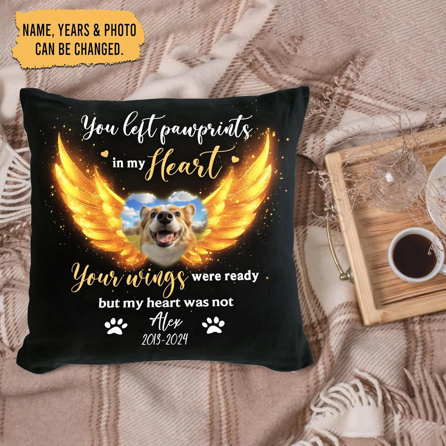 Personalized Memorial Sympathy Pillow with Insert 12"x12" Double-Sided Printed Gifts - Pet Loss Gifts - Remembrance Gifts for Loss of Dog Cat in Heaven - Custom Name Photo Sofa Home Decor