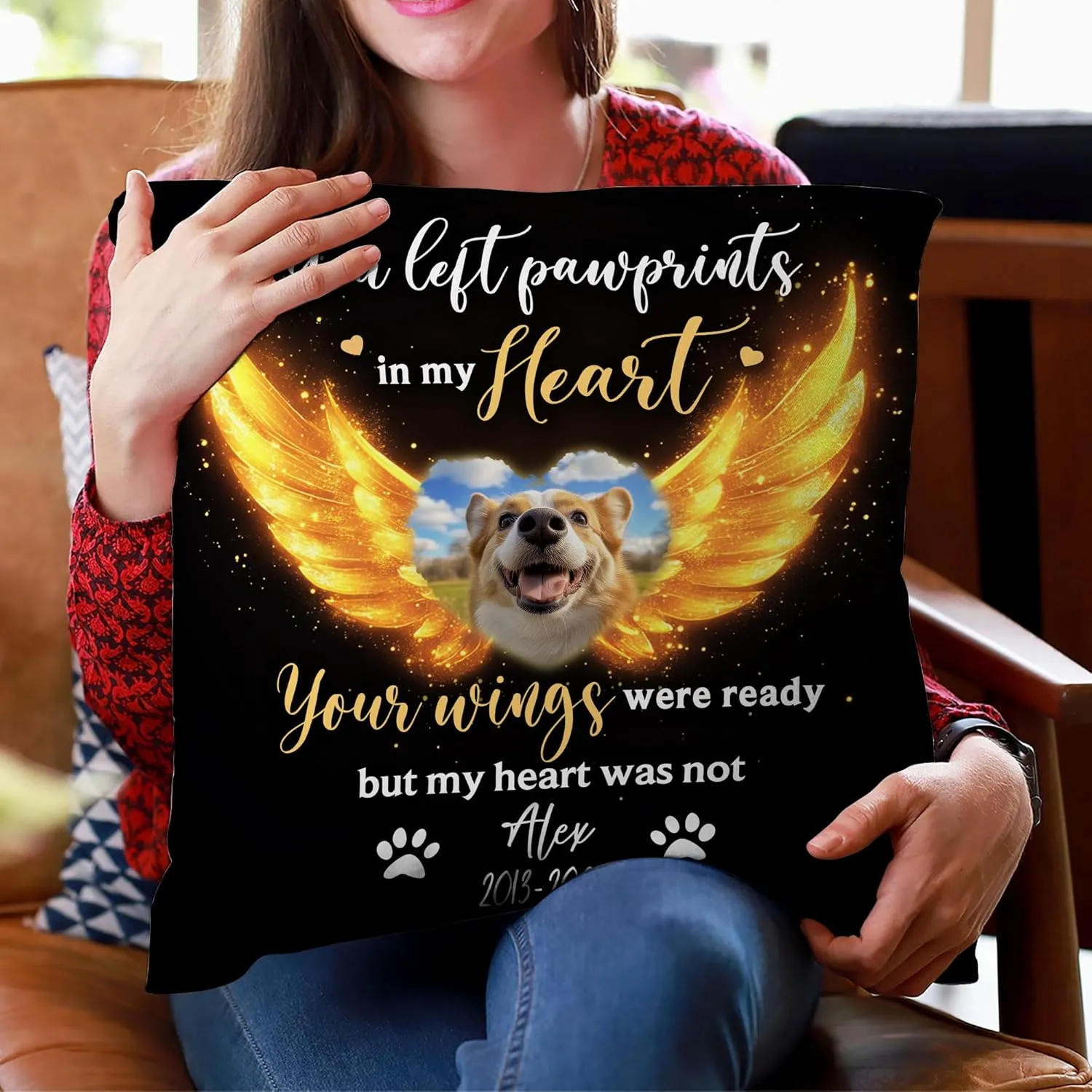 Personalized Memorial Sympathy Pillow with Insert 12"x12" Double-Sided Printed Gifts - Pet Loss Gifts - Remembrance Gifts for Loss of Dog Cat in Heaven - Custom Name Photo Sofa Home Decor