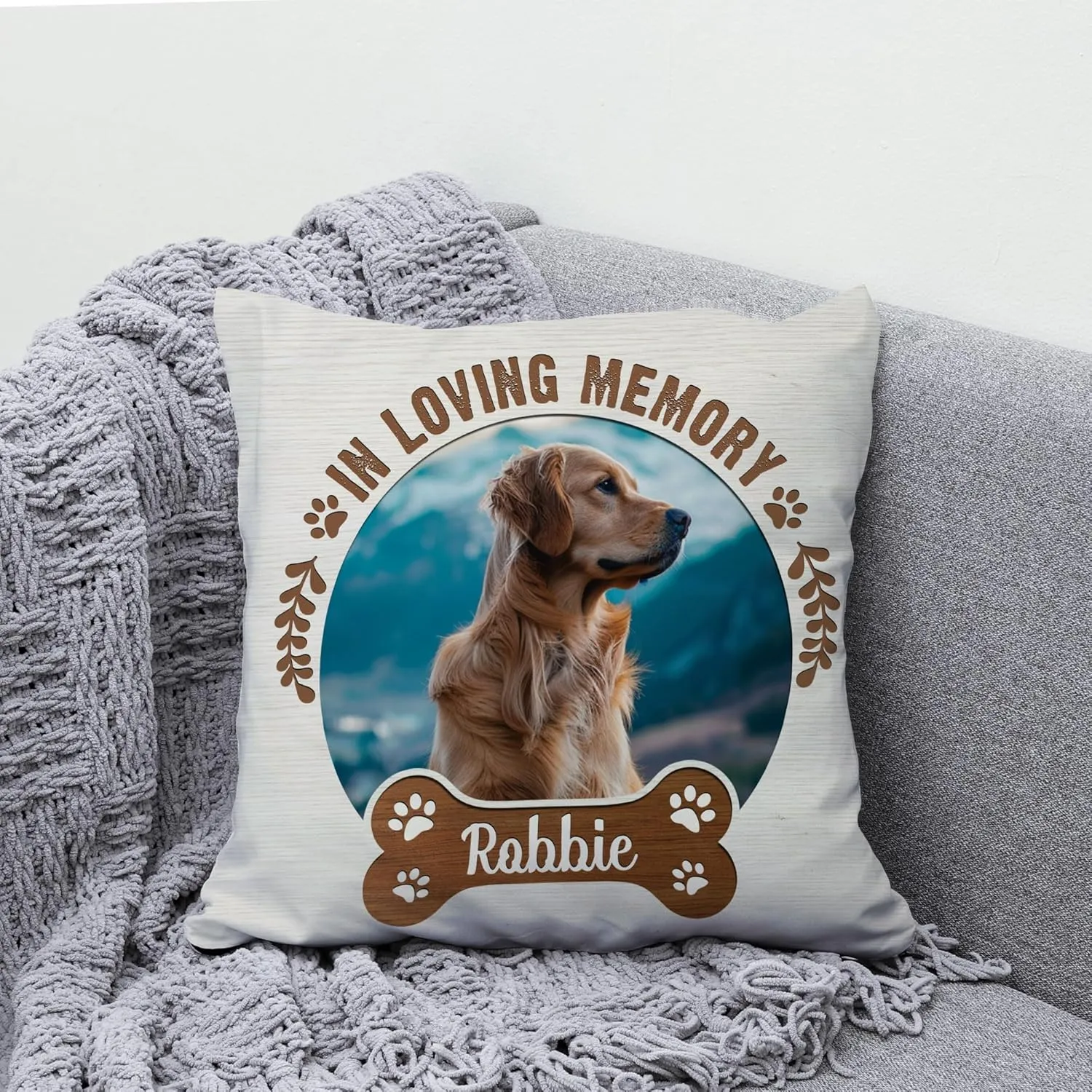 Personalized Pet Photo Memorial Pillow with Insert 12"x12" Double-Sided Printed Sympathy Gifts for Loss of Dog - Dog Remembrance Bereavement Gifts - Custom Memorial Gifts Pillow Home Decor