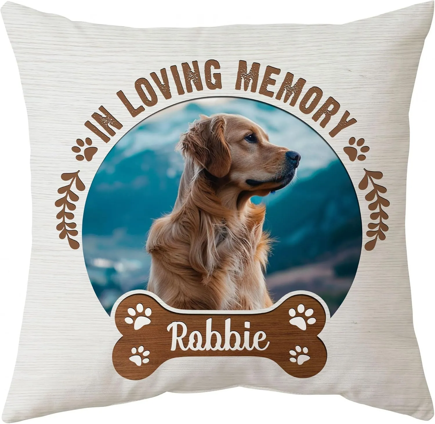 Personalized Pet Photo Memorial Pillow with Insert 12"x12" Double-Sided Printed Sympathy Gifts for Loss of Dog - Dog Remembrance Bereavement Gifts - Custom Memorial Gifts Pillow Home Decor