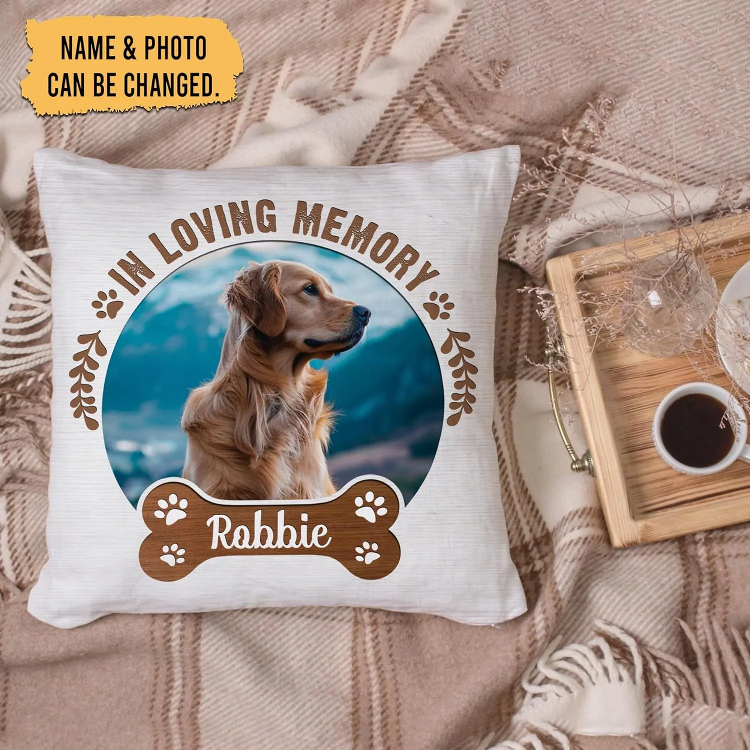 Personalized Pet Photo Memorial Pillow with Insert 12"x12" Double-Sided Printed Sympathy Gifts for Loss of Dog - Dog Remembrance Bereavement Gifts - Custom Memorial Gifts Pillow Home Decor