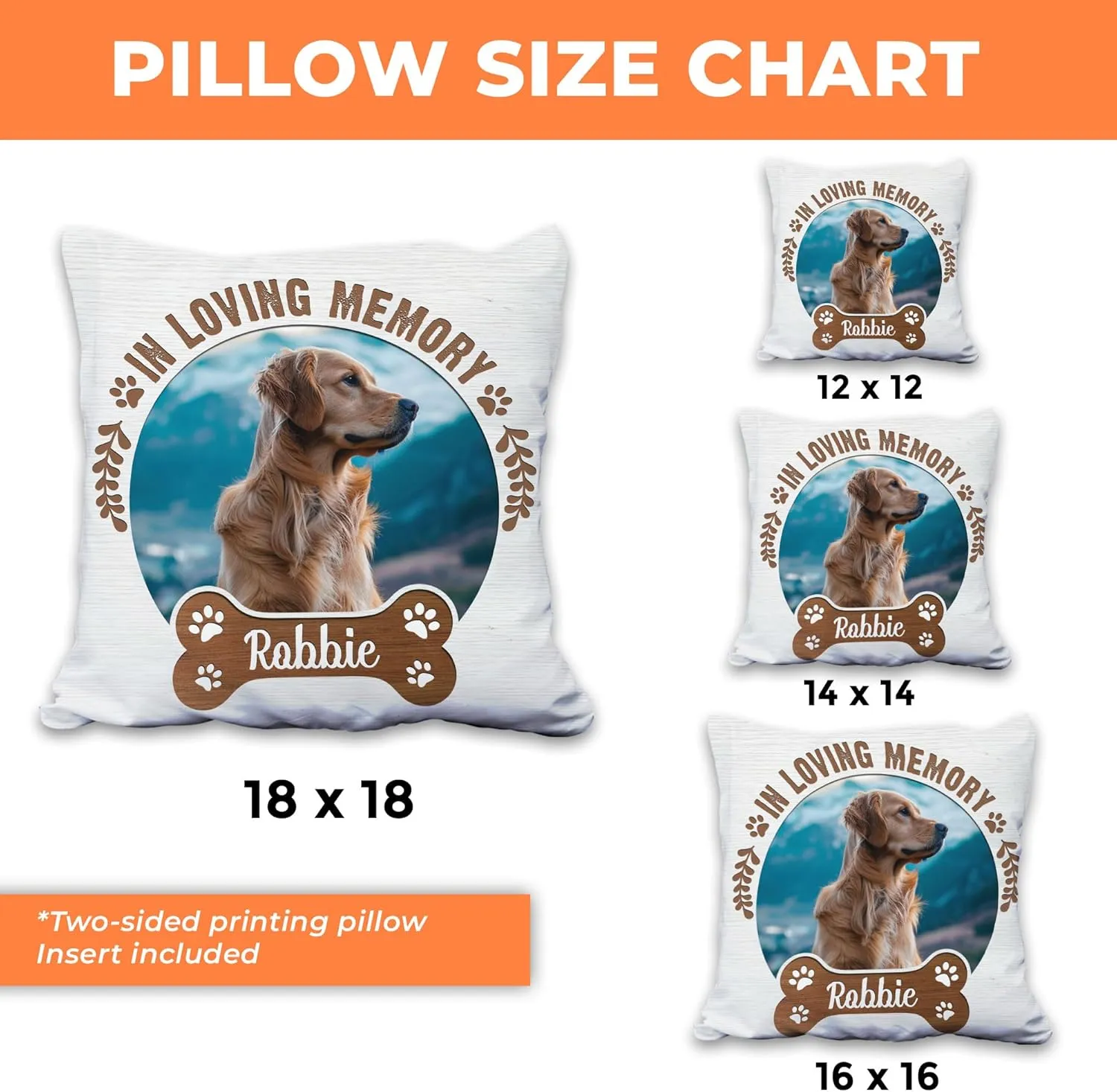 Personalized Pet Photo Memorial Pillow with Insert 12"x12" Double-Sided Printed Sympathy Gifts for Loss of Dog - Dog Remembrance Bereavement Gifts - Custom Memorial Gifts Pillow Home Decor
