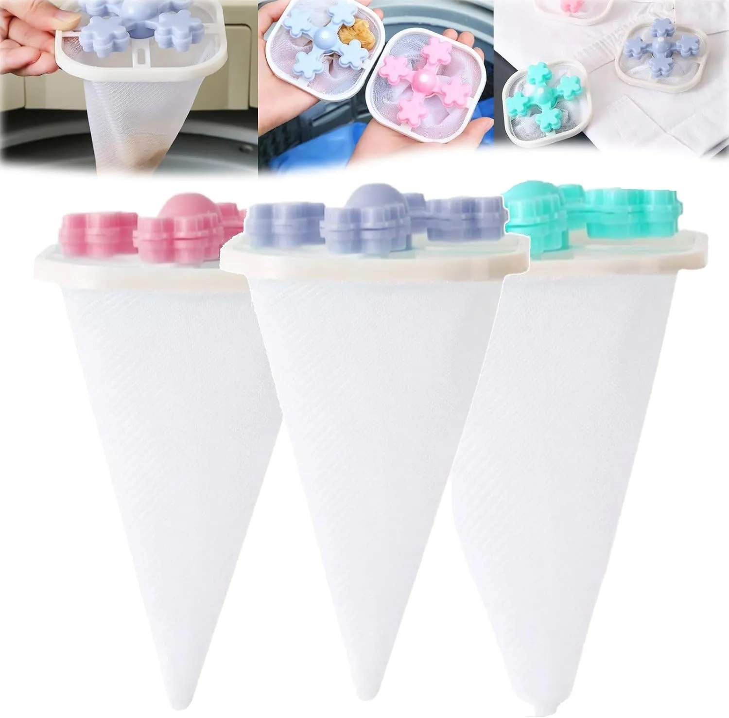 Pet Hair Remover Mesh Bag for Laundry, 3/6 Pack Floating Hair Filtering Mesh Removal, Reusable Lint Catcher for Washing Machine, Dog Cat Hair Filter (3, Mix)