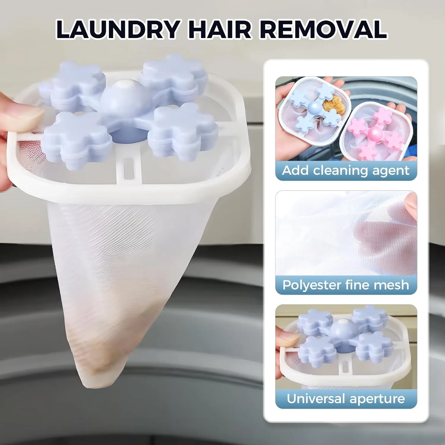 Pet Hair Remover Mesh Bag for Laundry, 3/6 Pack Floating Hair Filtering Mesh Removal, Reusable Lint Catcher for Washing Machine, Dog Cat Hair Filter (3, Mix)
