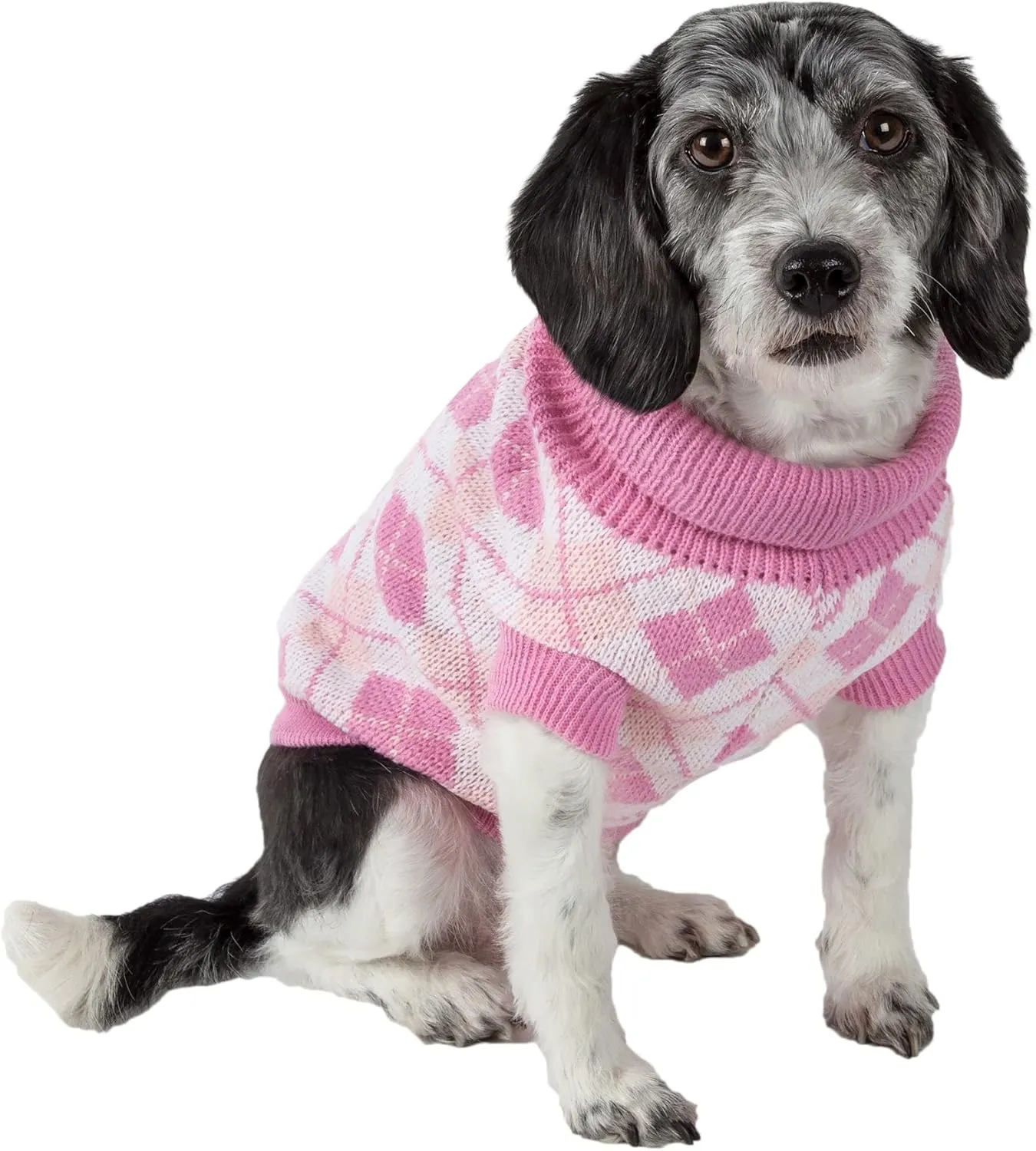Pet Life  Argyle Style Weaved Pet Sweater - Designer Heavy Cable Knitted Dog Sweater with Turtle Neck - Winter Dog Clothes Designed to Keep Warm