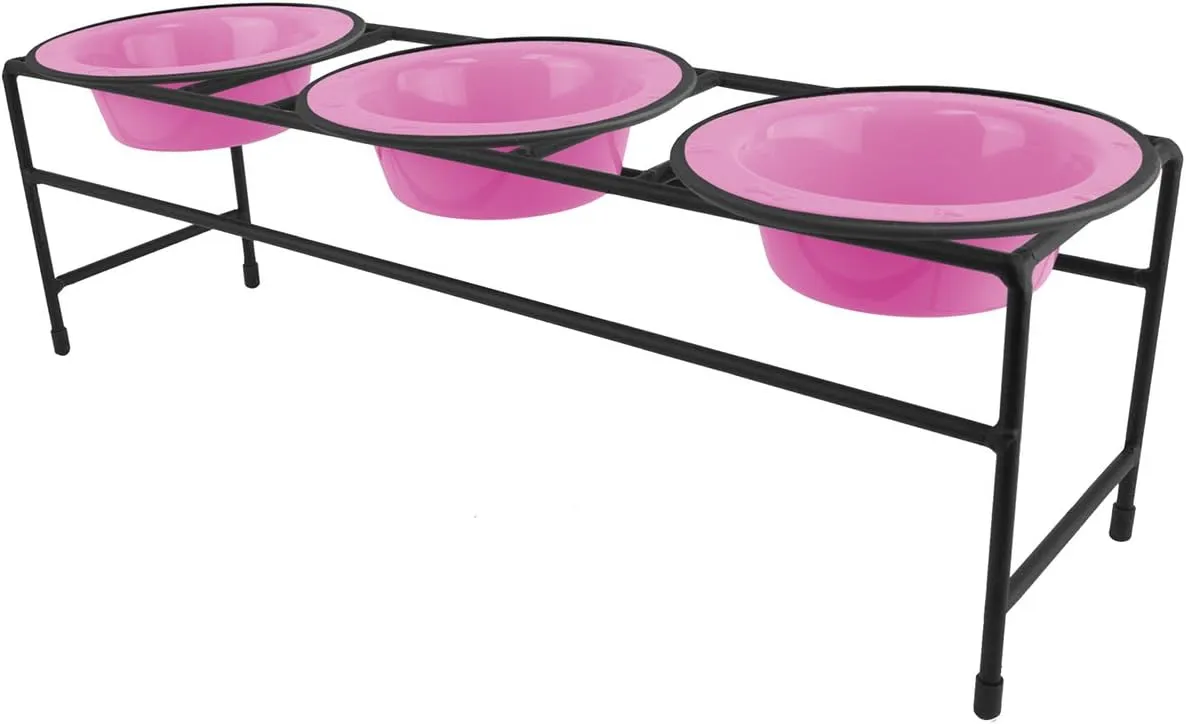 Platinum Pets Triple Diner Feeder with Stainless Steel Cat/Puppy Bowls, .75 cup/6 oz, Cotton Candy Pink, X-Small