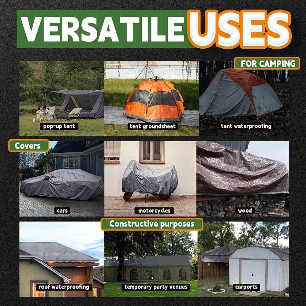 RAINDEWAY Tarps 6x8 Feet - 5.5 Mil, Multipurpose Waterproof Poly Tarp Cover with Metal Grommets and Reinforced Edges, Silver/Blue Tarp