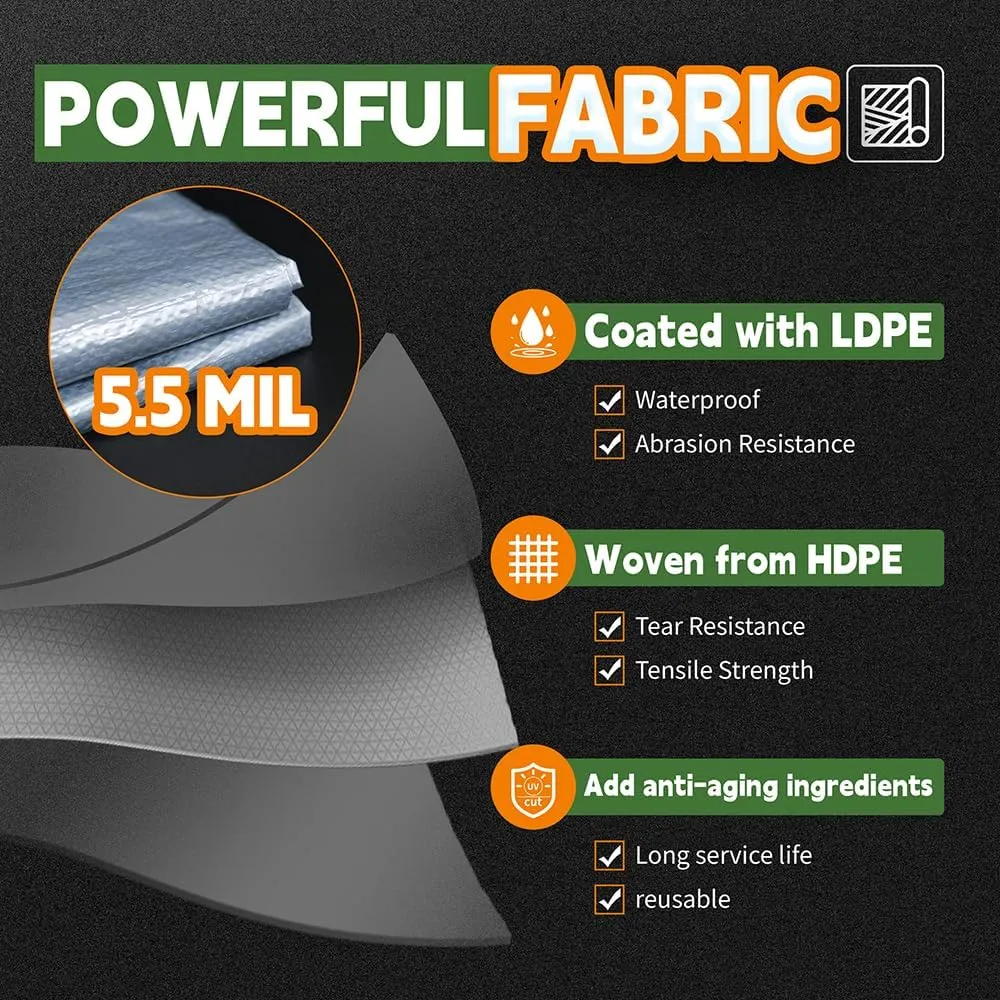RAINDEWAY Tarps 6x8 Feet - 5.5 Mil, Multipurpose Waterproof Poly Tarp Cover with Metal Grommets and Reinforced Edges, Silver/Blue Tarp