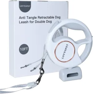 Retractable Two Dog Leash - Leash with LED Light, 360 Tangle-Free Swivel, Durable Stitching, One-Touch Lock, Ergonomic Grip - for Small to Medium (up to 33lb per Dog)