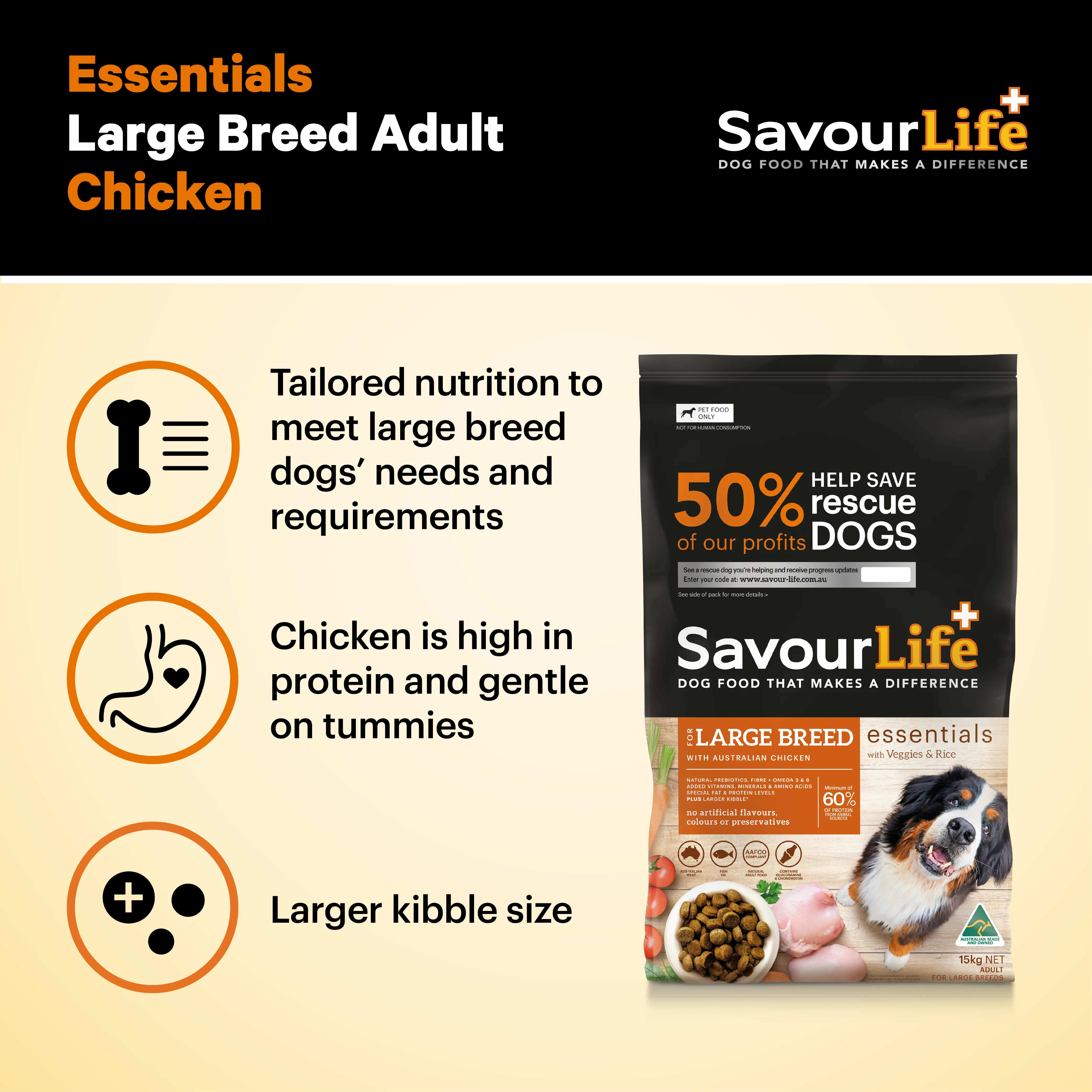 SavourLife - Essentials Chicken Large Breed Dog Dry Food (15kg)