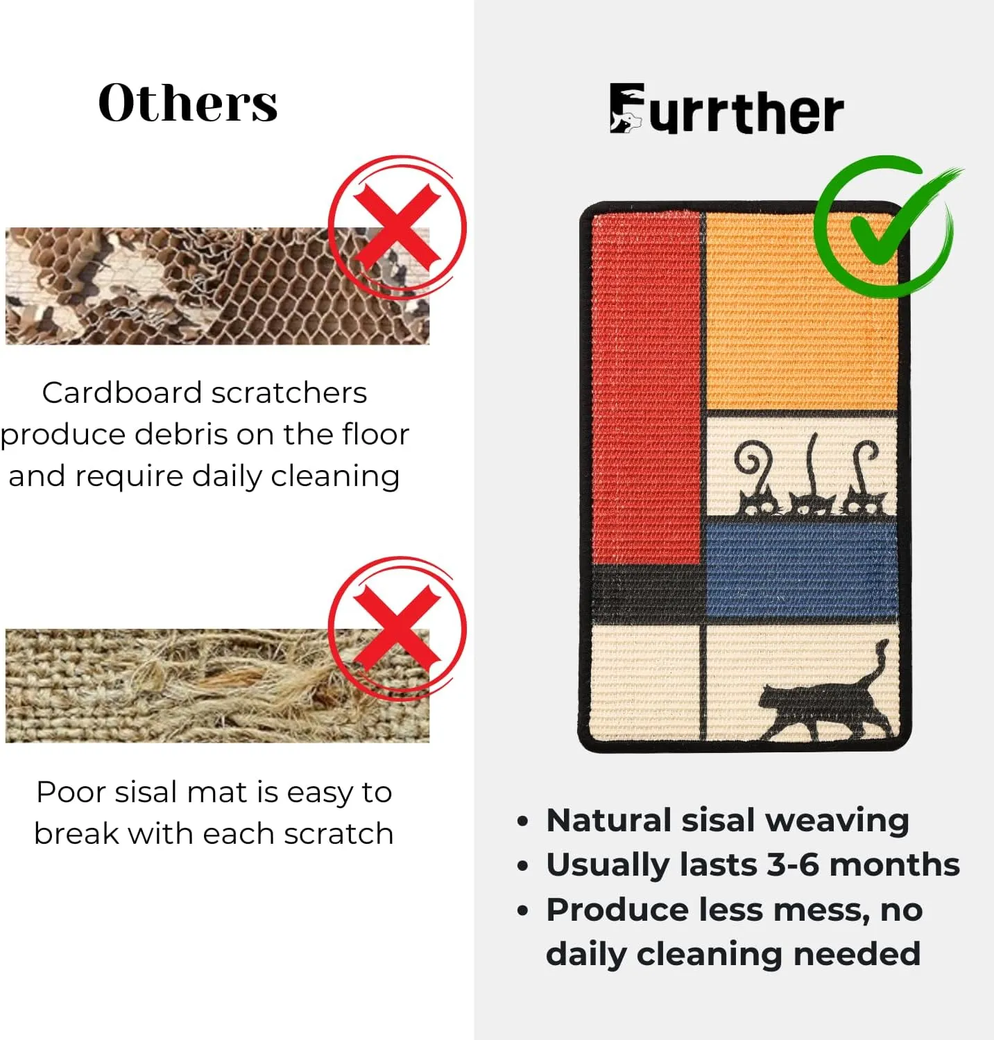 Sisal Cat Scratcher Post Mat (Use on Wall, Couch and Carpet), Shedding-Resistant Scratching Surface - 21.7x13 with Adhesives, Pads and Twist Pins (Meowdrian)