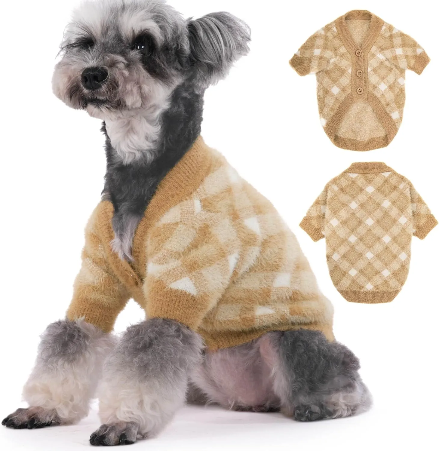 Small Dog Sweater - Winter Clothes for Dogs & Cats, Warm Knitwear Jacket, Winter Deluxe Coats for Puppies & Kittens, Doggy Costume XXS to XL, Pet Apparel (Camel, X-Small)
