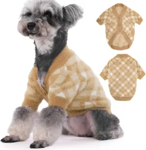 Small Dog Sweater - Winter Clothes for Dogs & Cats, Warm Knitwear Jacket, Winter Deluxe Coats for Puppies & Kittens, Doggy Costume XXS to XL, Pet Apparel (Camel, X-Small)