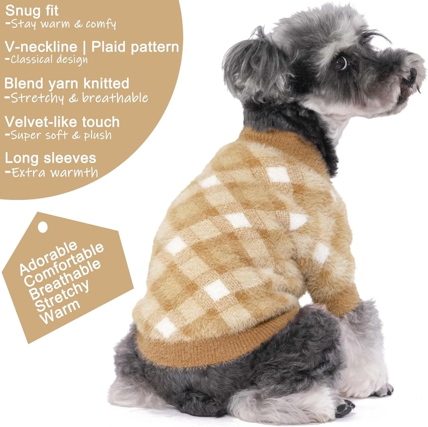 Small Dog Sweater - Winter Clothes for Dogs & Cats, Warm Knitwear Jacket, Winter Deluxe Coats for Puppies & Kittens, Doggy Costume XXS to XL, Pet Apparel (Camel, X-Small)