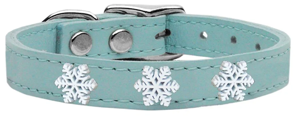 Snowflake Widget Genuine Leather Dog Collar Baby Blue 26