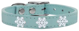 Snowflake Widget Genuine Leather Dog Collar Baby Blue 26