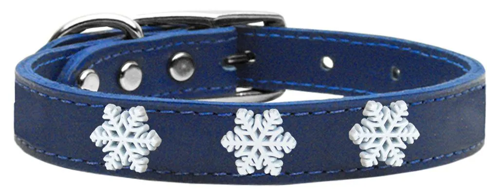 Snowflake Widget Genuine Leather Dog Collar Blue 26