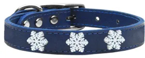 Snowflake Widget Genuine Leather Dog Collar Blue 26