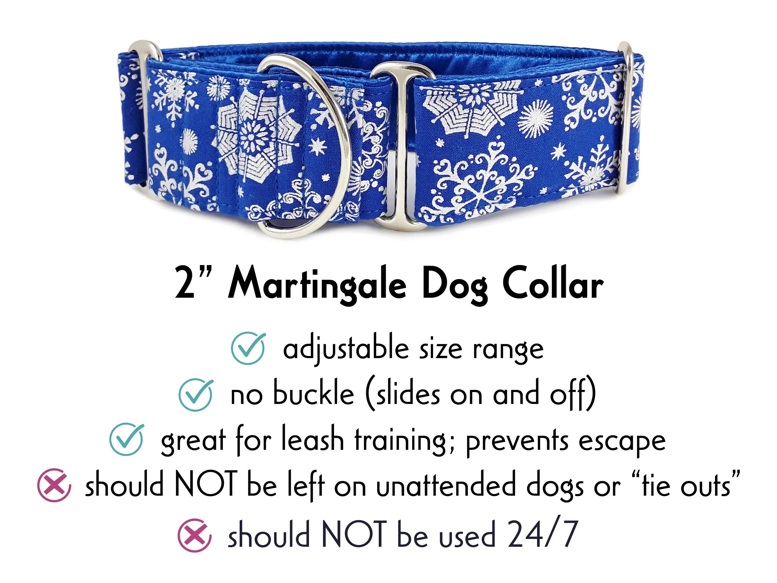 Snowflakes in Blue - Martingale Dog Collar or Buckle Dog Collar - 2" Width