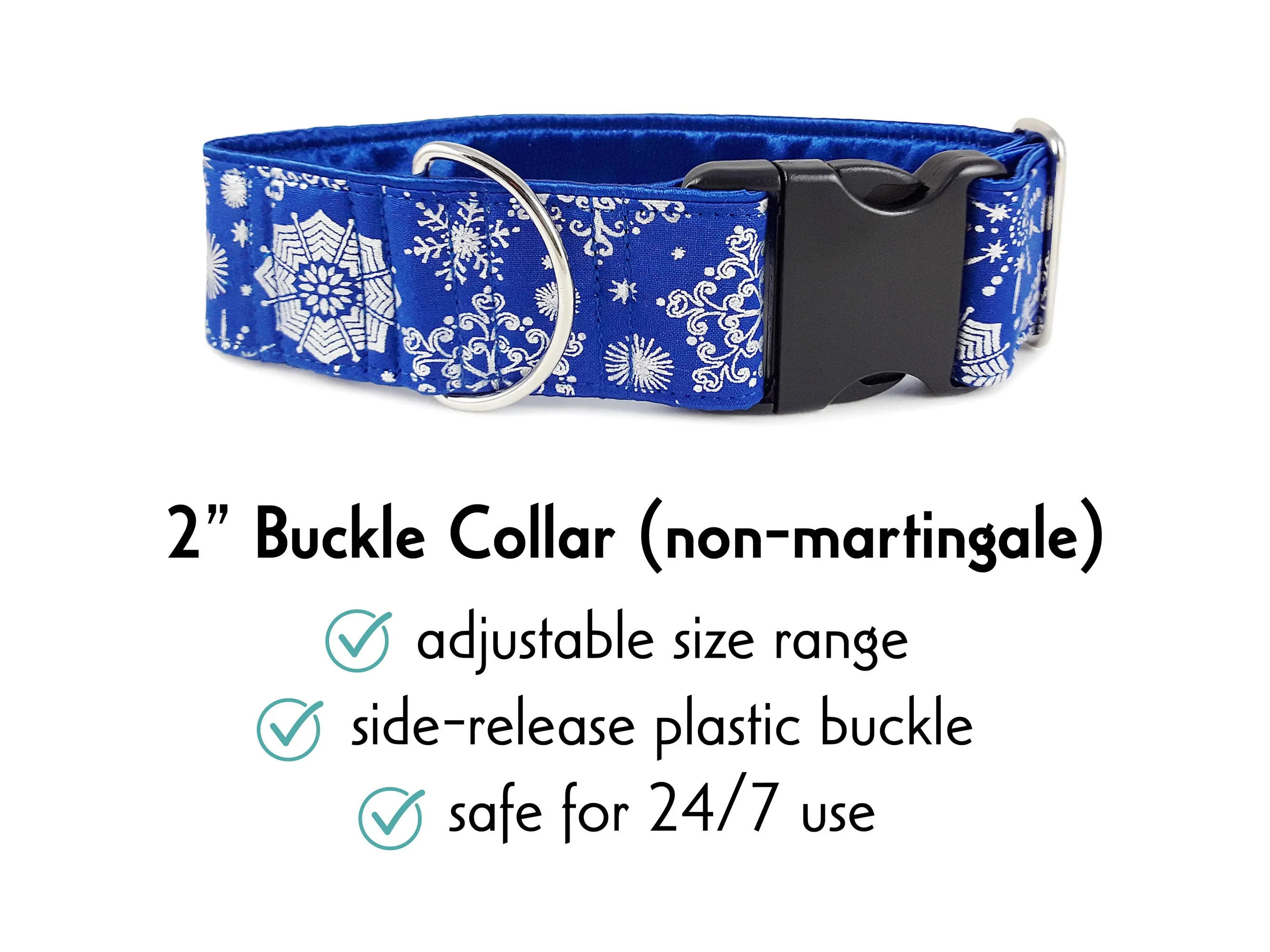 Snowflakes in Blue - Martingale Dog Collar or Buckle Dog Collar - 2" Width