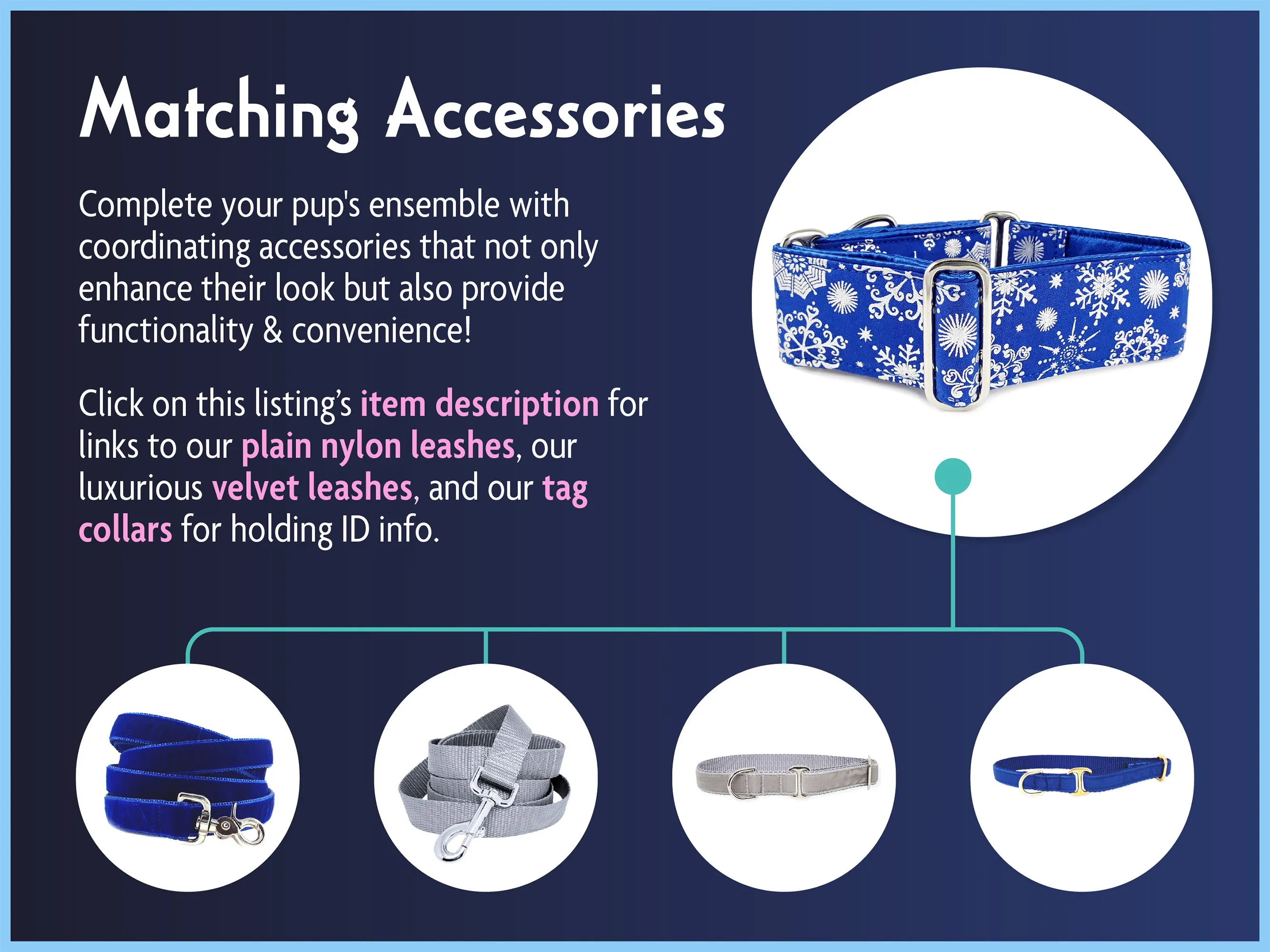 Snowflakes in Blue - Martingale Dog Collar or Buckle Dog Collar - 2" Width