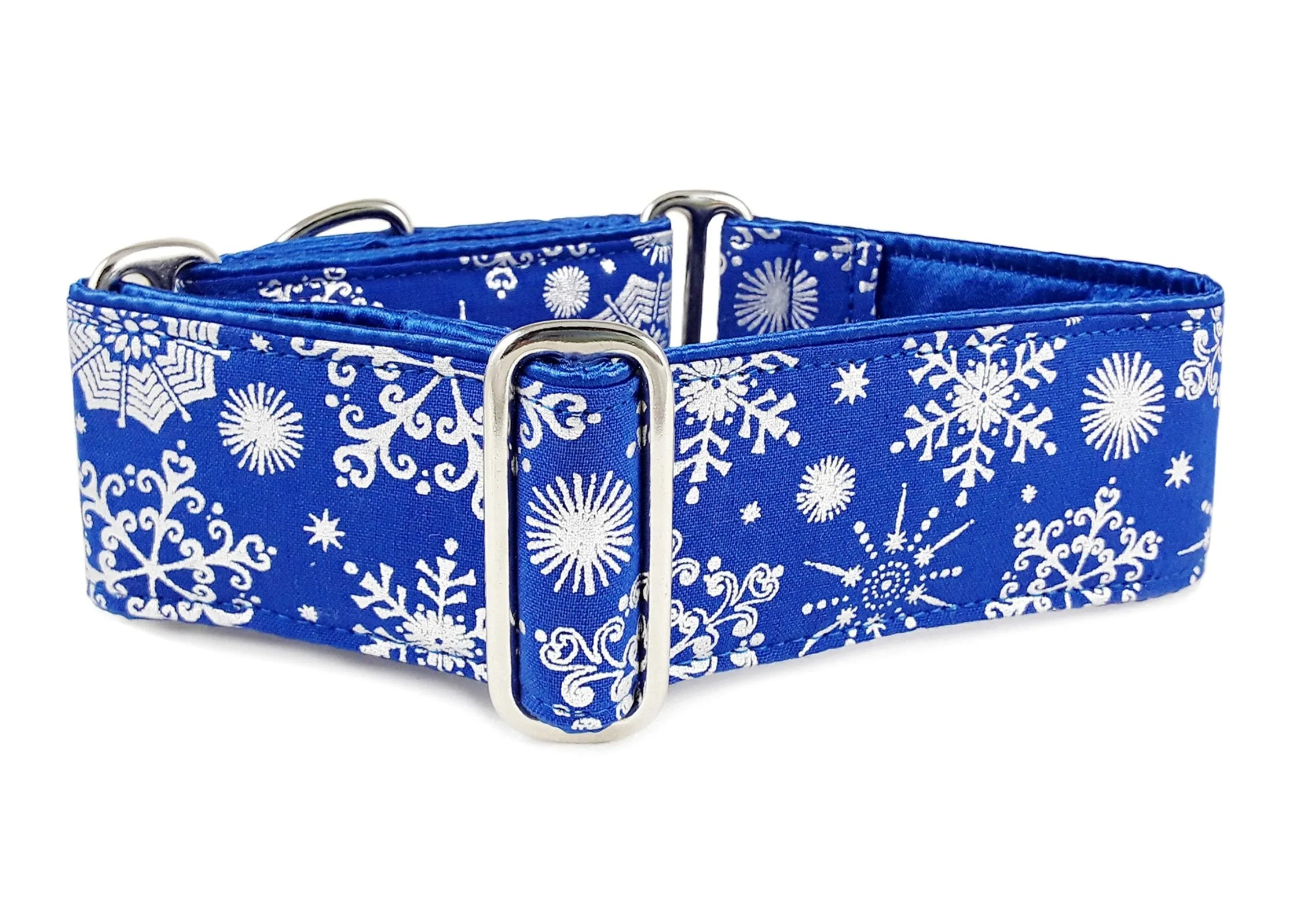 Snowflakes in Blue - Martingale Dog Collar or Buckle Dog Collar - 2" Width