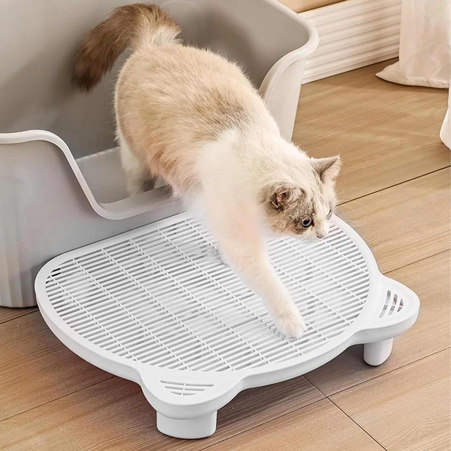 SpaceTime Cat Litter Mat Litter Trapping Mat,20.08"x15.94"x3.54"Large Dual-Layer Cat Litter Box Mat for Kitty,Floor Protection,Waterproof Urineproof(White)
