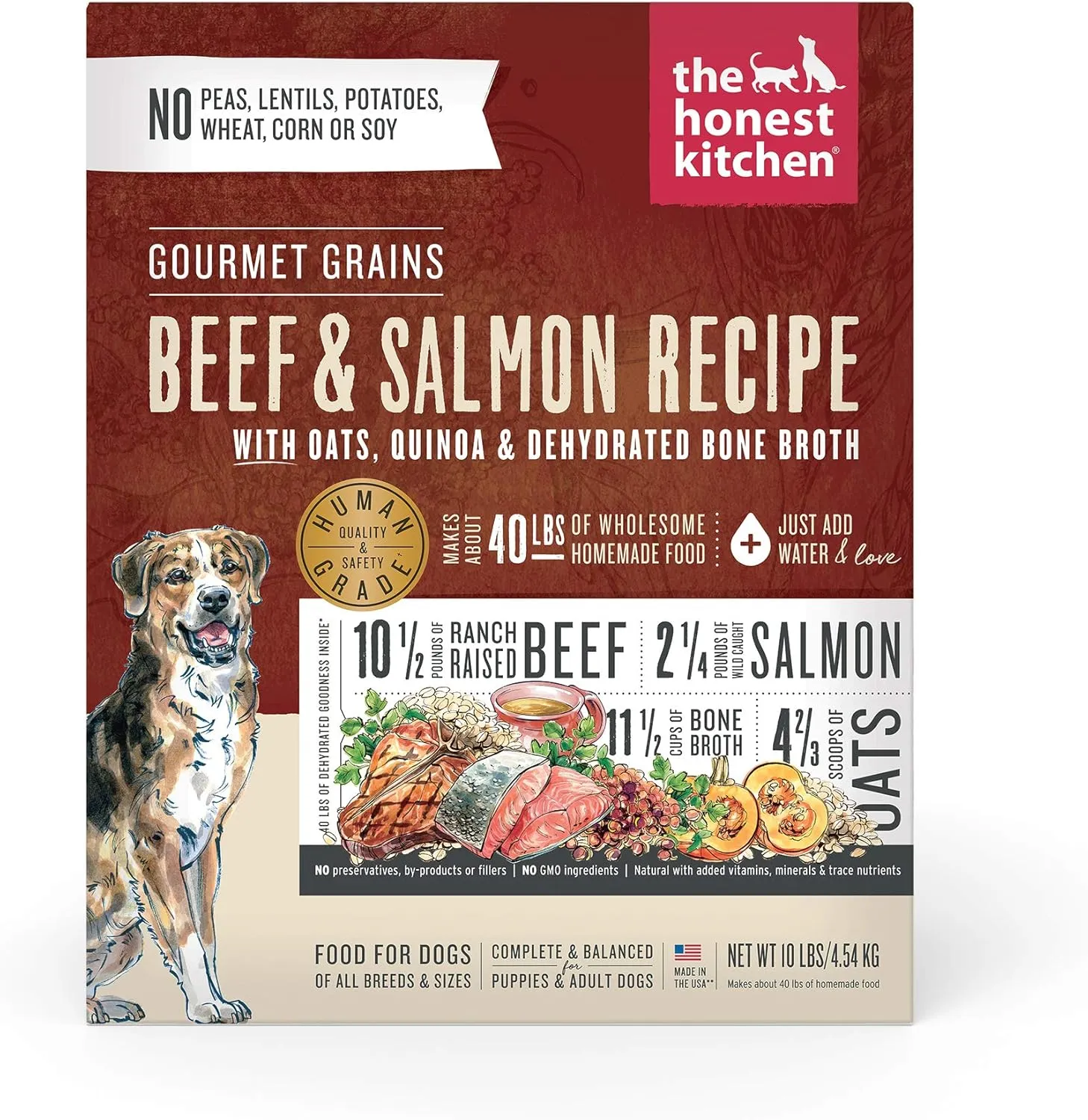 The Honest Kitchen Human Grade Dehydrated Gourmet Grains Dog Food - Beef & Salmon, 10 Pound Box