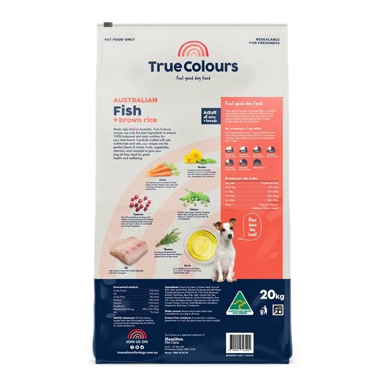 True Colours Adult Fish & Brown Rice 20kg Food For Dogs * Store Pick Up Or Local Delivery Only *
